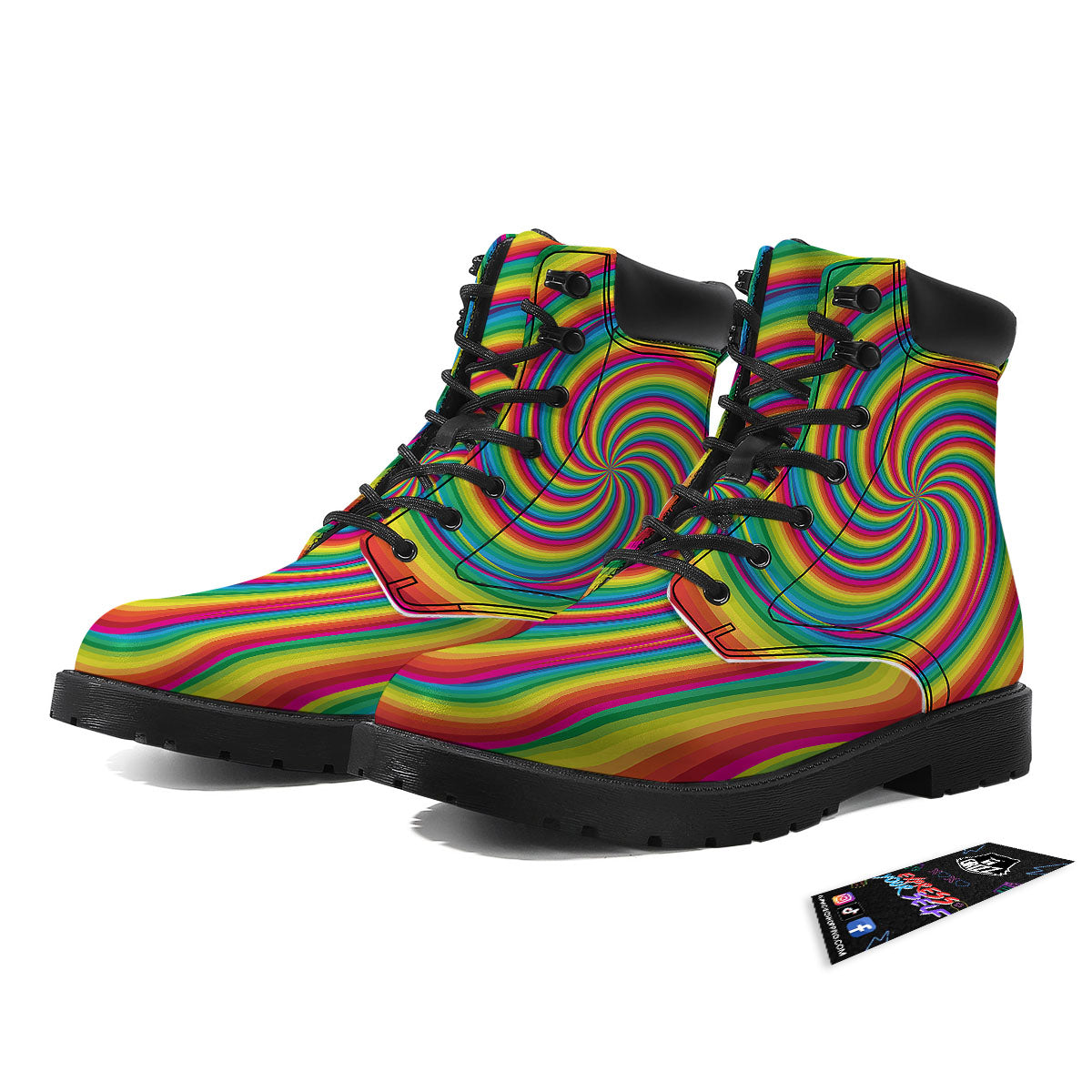 Swirl Candy Rainbow Print Boots-grizzshop
