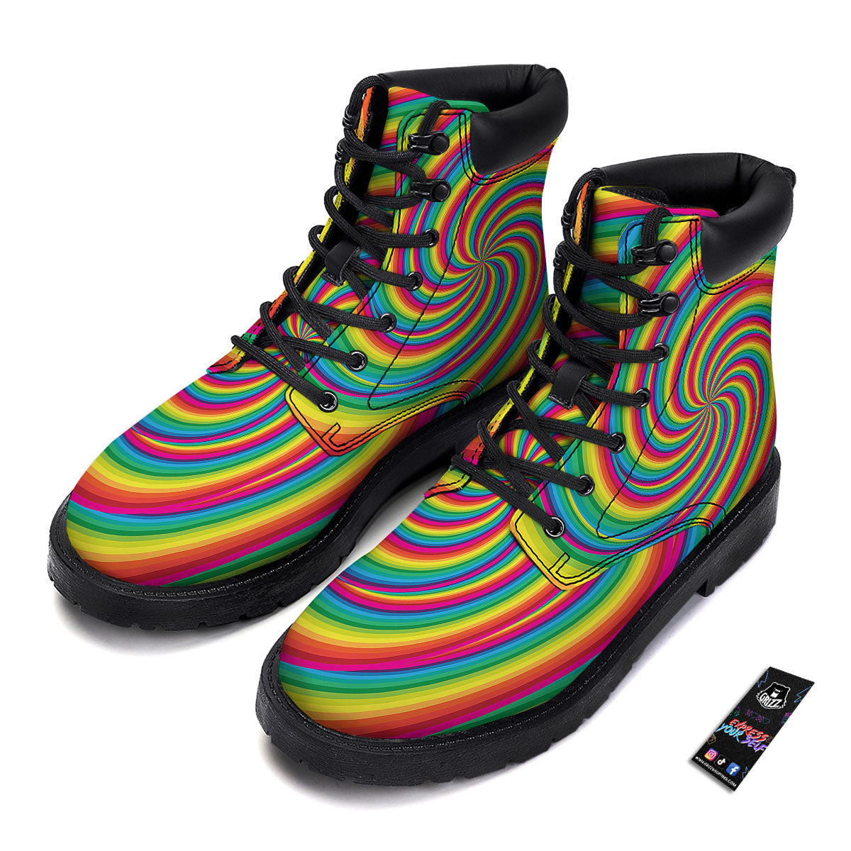 Swirl Candy Rainbow Print Boots-grizzshop