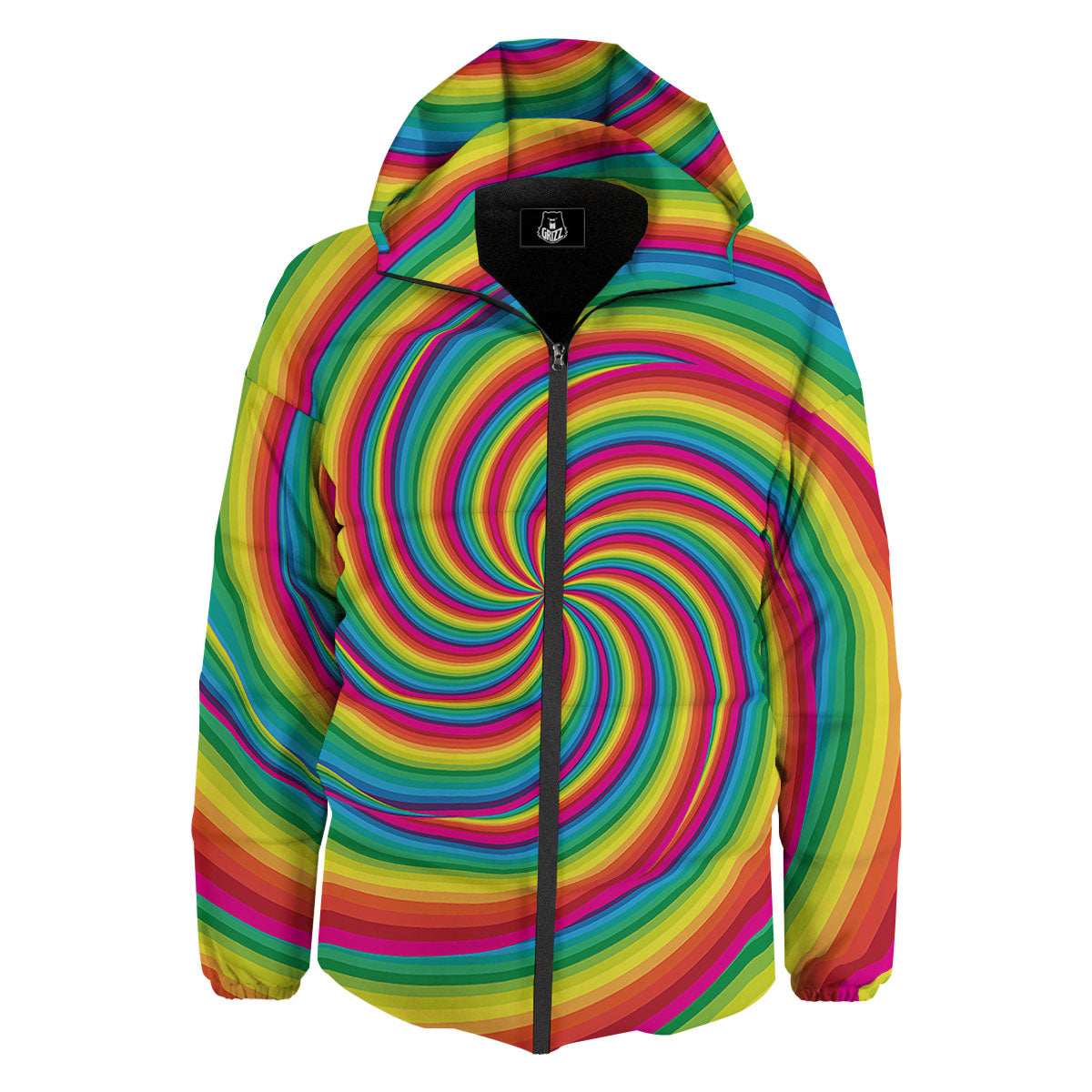 Swirl Candy Rainbow Print Down Jacket-grizzshop