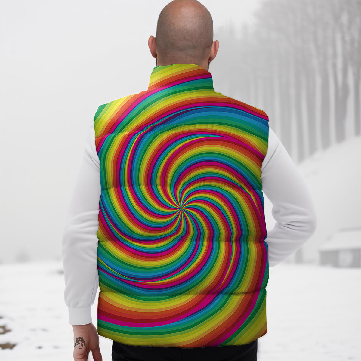 Swirl Candy Rainbow Print Down Vest