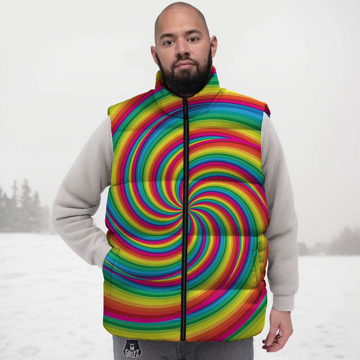 Swirl Candy Rainbow Print Down Vest