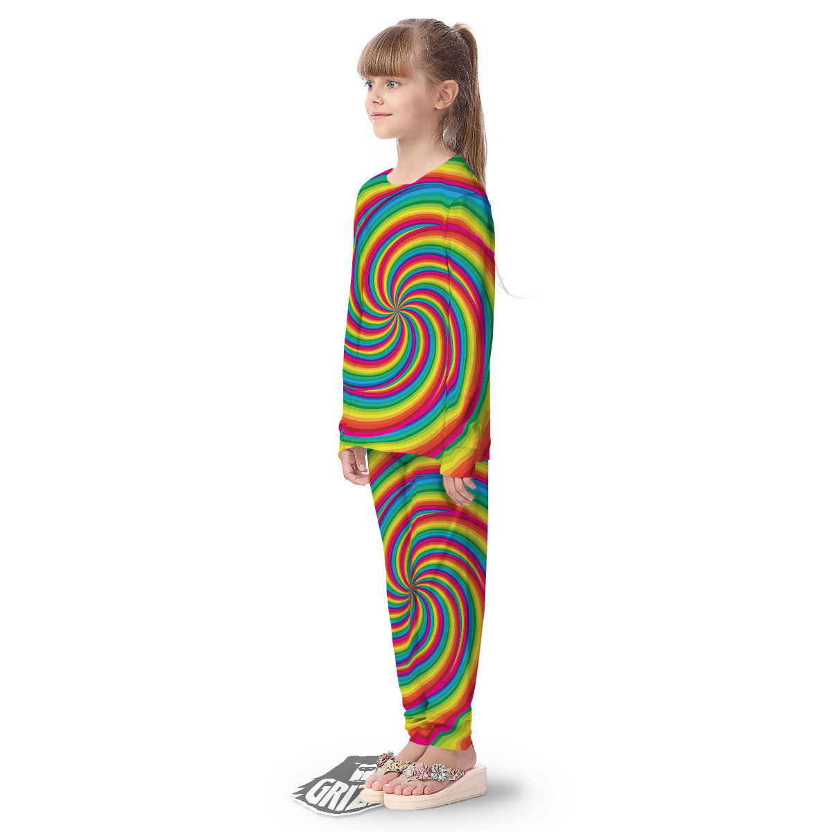 Swirl Candy Rainbow Print Kid's Pajamas-grizzshop