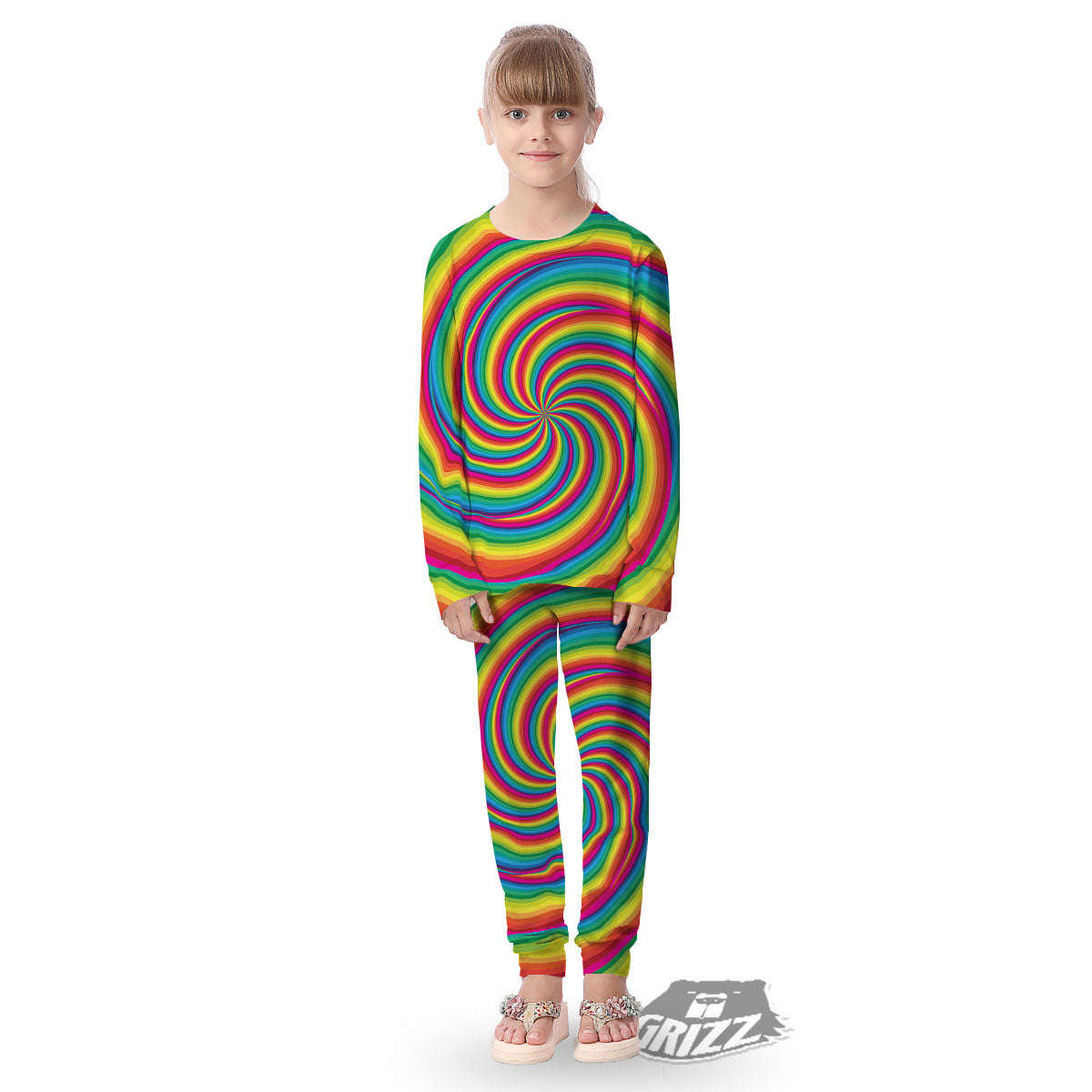 Swirl Candy Rainbow Print Kid's Pajamas-grizzshop