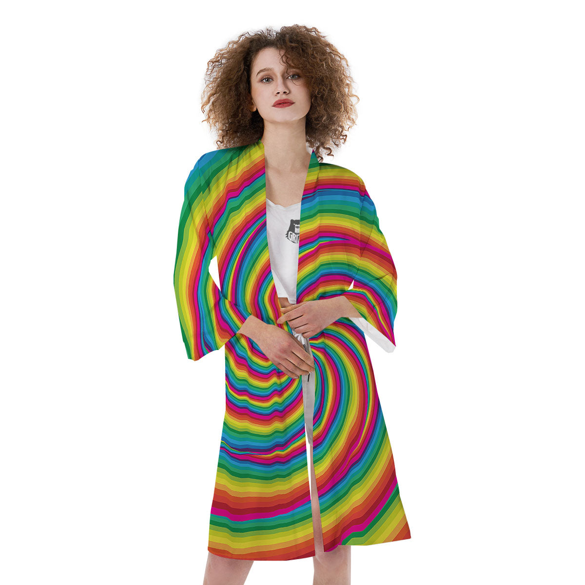 Swirl Candy Rainbow Print Kimono-grizzshop