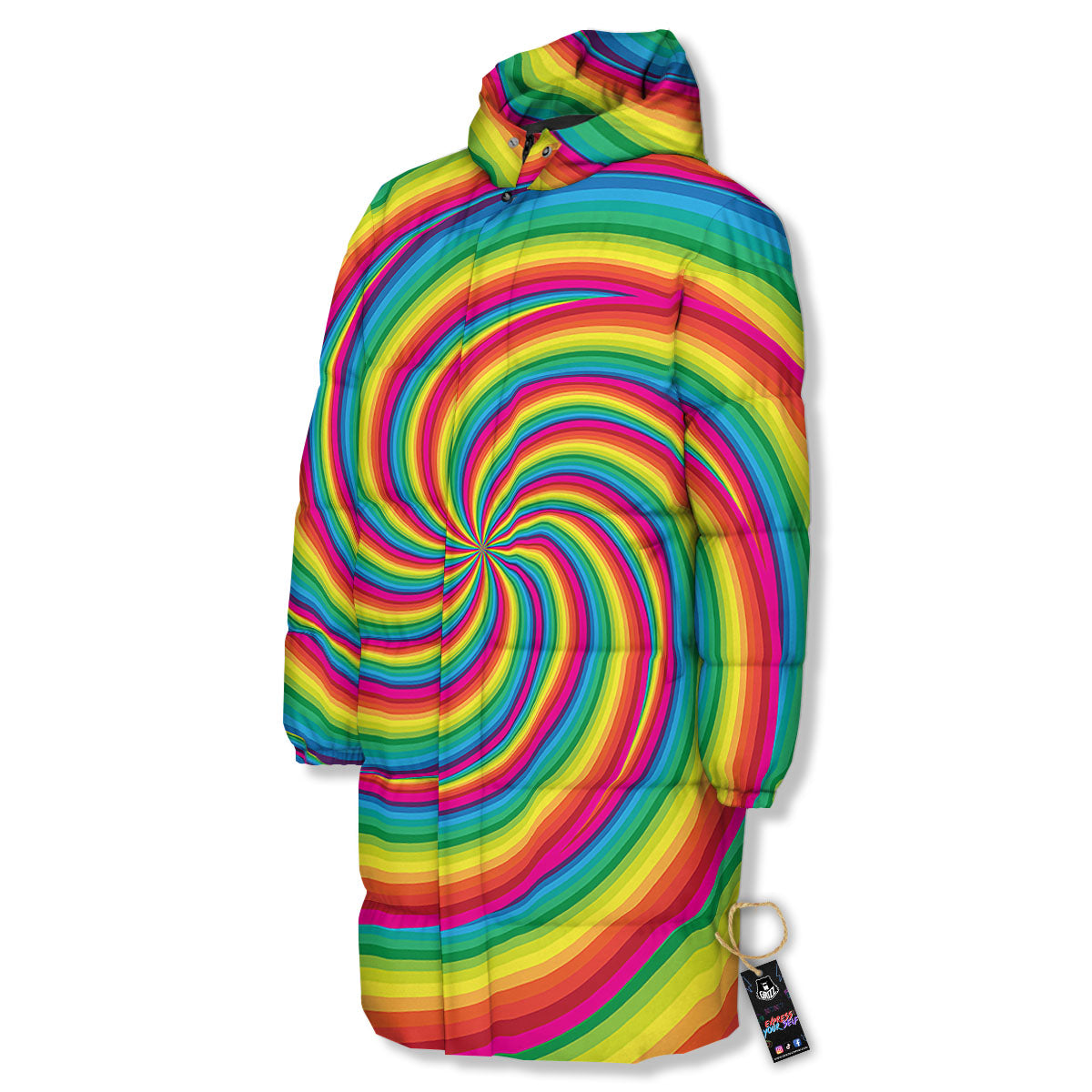 Swirl Candy Rainbow Print Long Down Jacket-grizzshop