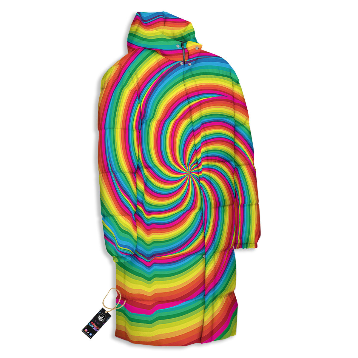 Swirl Candy Rainbow Print Long Down Jacket-grizzshop