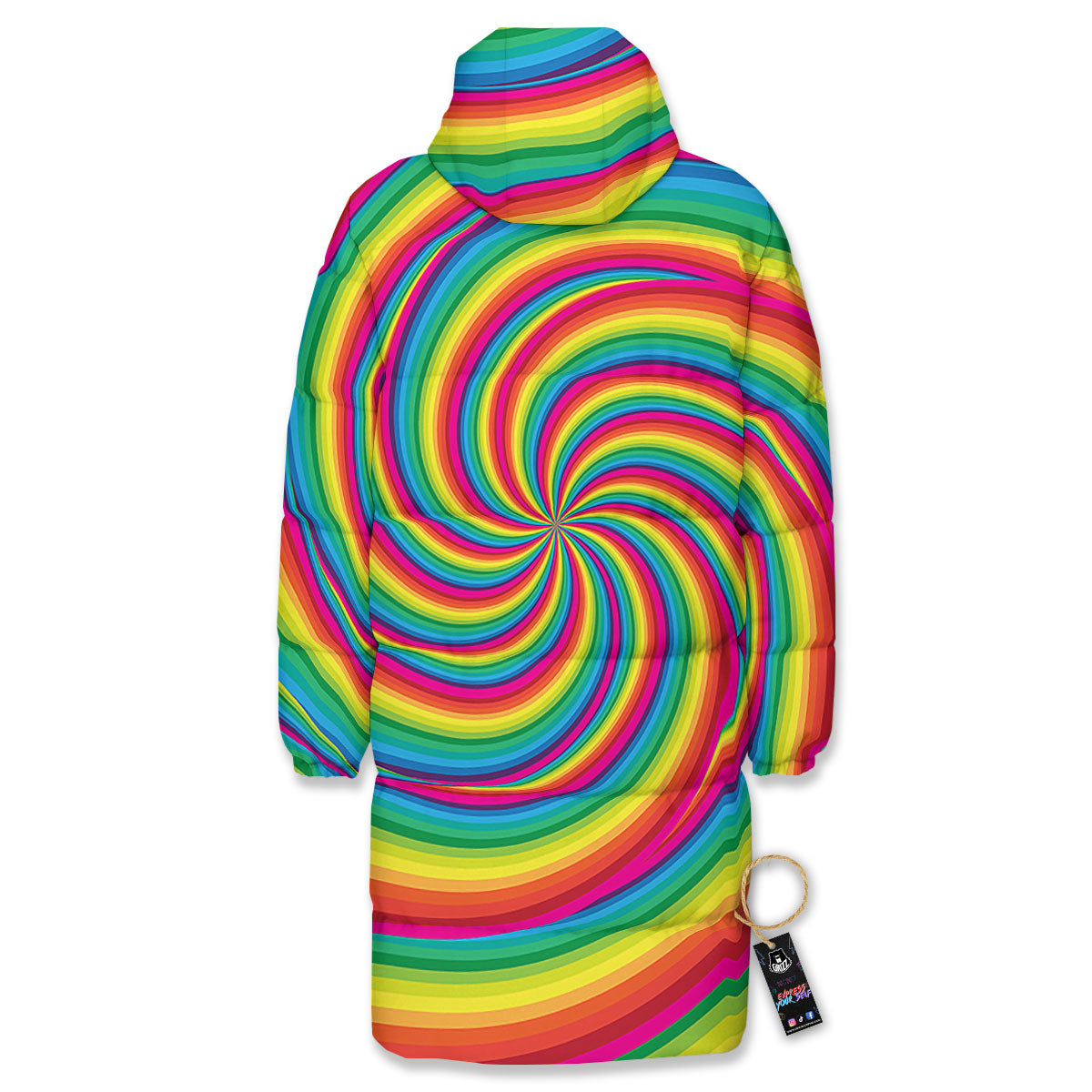 Swirl Candy Rainbow Print Long Down Jacket-grizzshop