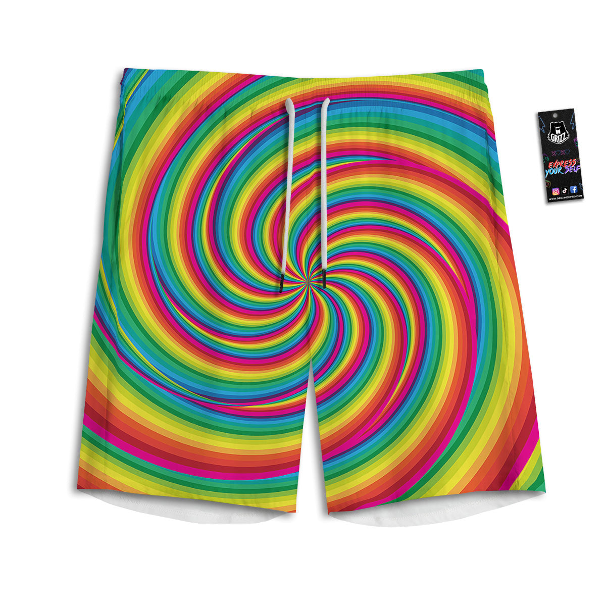 Swirl Candy Rainbow Print Men's Athletic Shorts