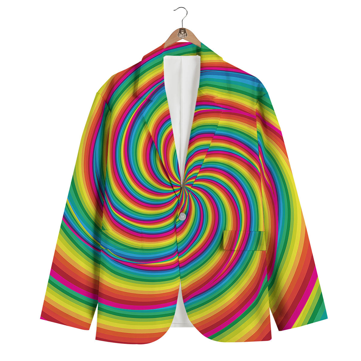 Swirl Candy Rainbow Print Men's Blazer-grizzshop