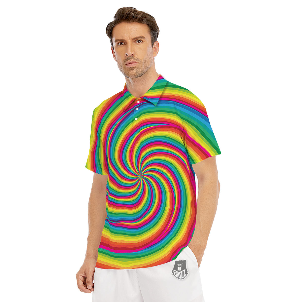 Swirl Candy Rainbow Print Men's Golf Shirts-grizzshop