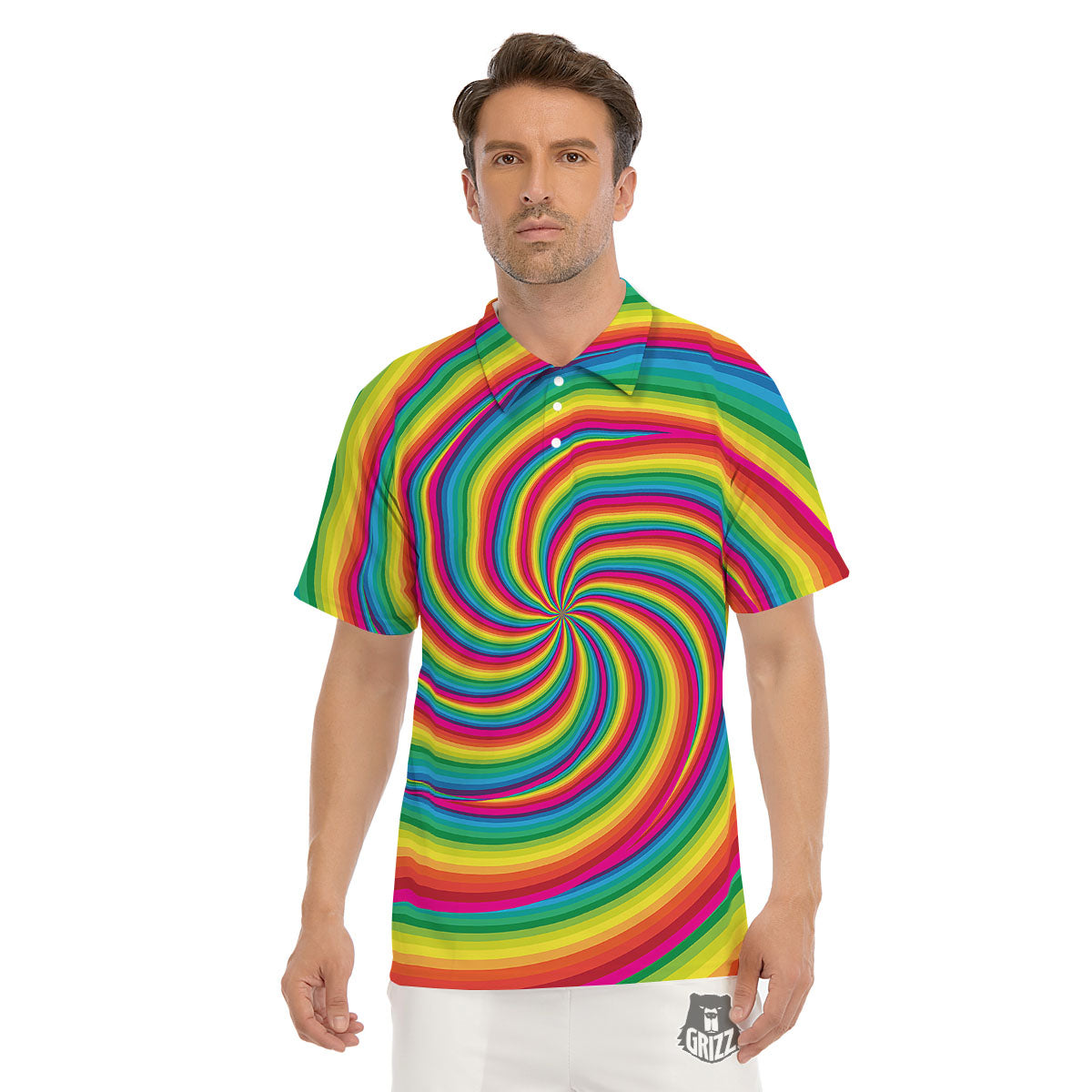 Swirl Candy Rainbow Print Men's Golf Shirts-grizzshop