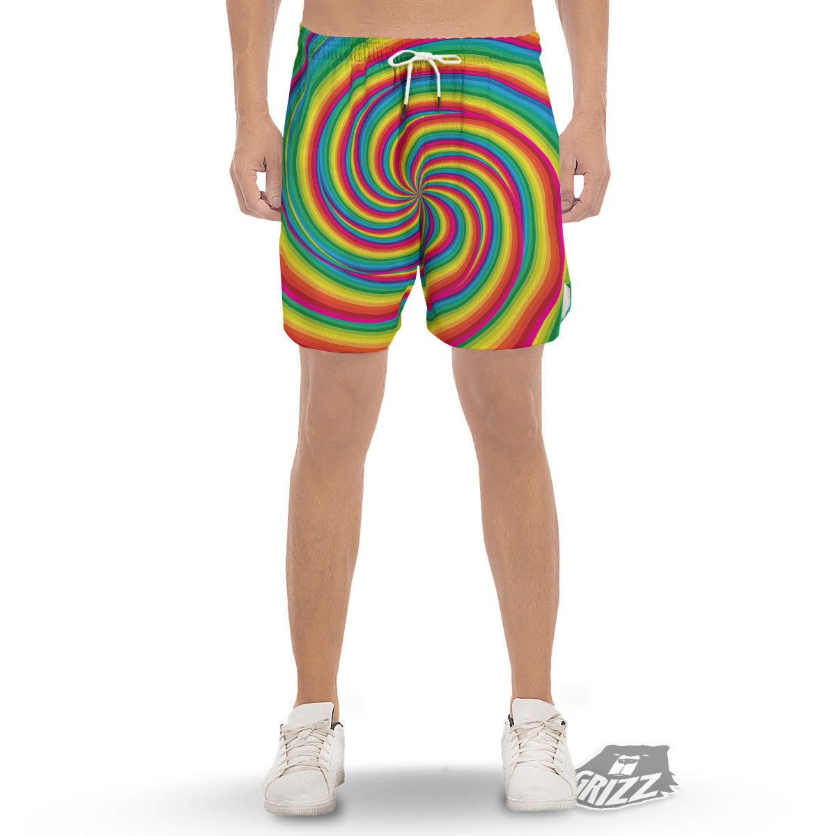 Swirl Candy Rainbow Print Men's Gym Shorts-grizzshop