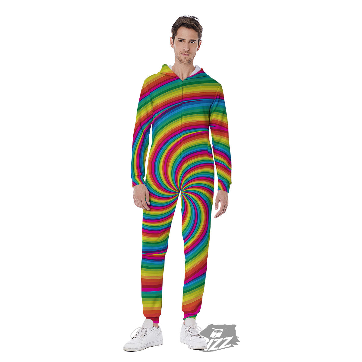 Swirl Candy Rainbow Print Men's Jumpsuit-grizzshop