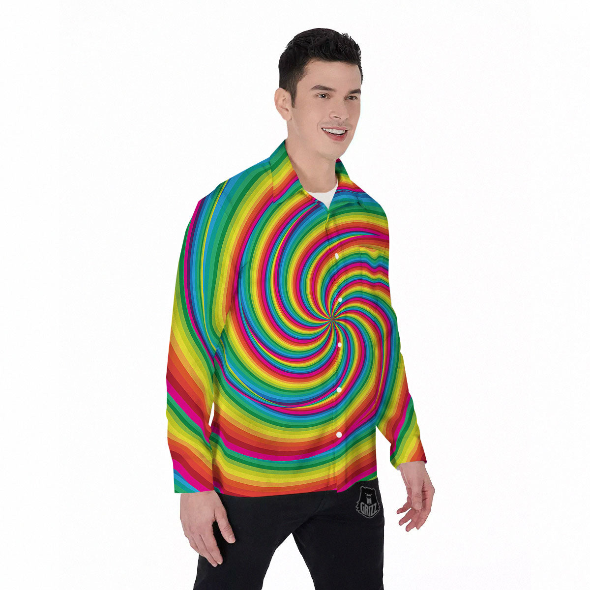Swirl Candy Rainbow Print Men's Long Sleeve Shirts-grizzshop