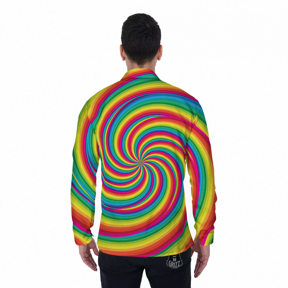 Swirl Candy Rainbow Print Men's Long Sleeve Shirts-grizzshop