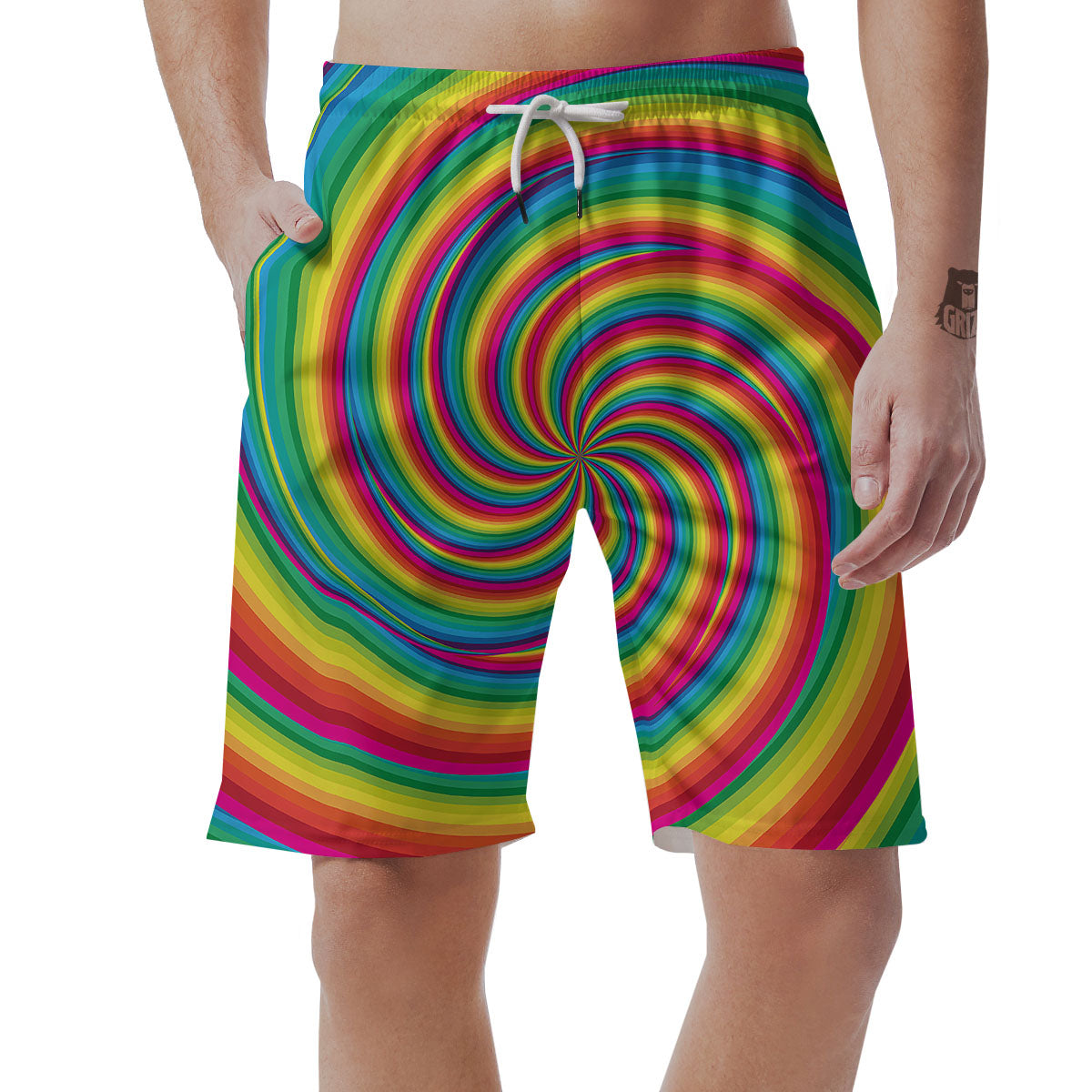 Swirl Candy Rainbow Print Men's Shorts-grizzshop