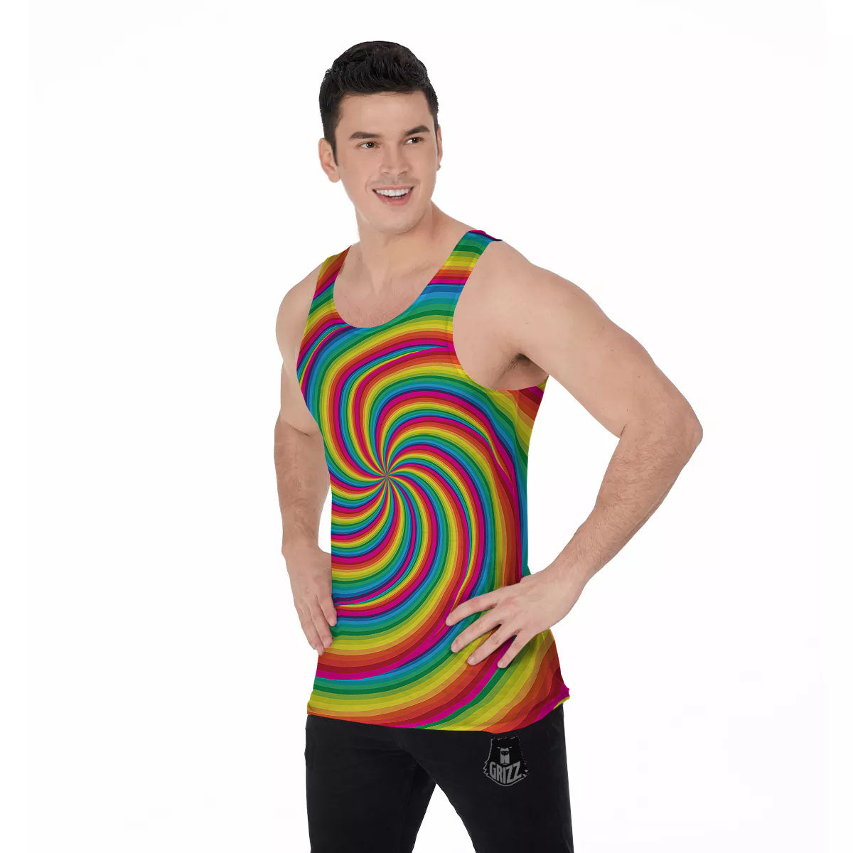 Swirl Candy Rainbow Print Men's Tank Top-grizzshop