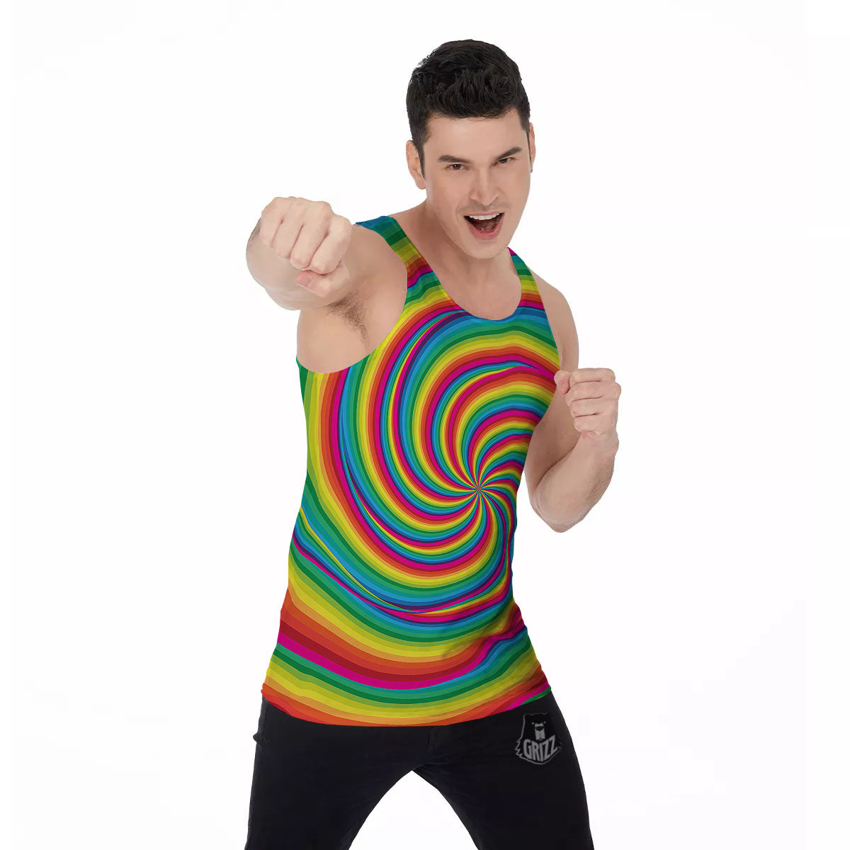 Swirl Candy Rainbow Print Men's Tank Top-grizzshop