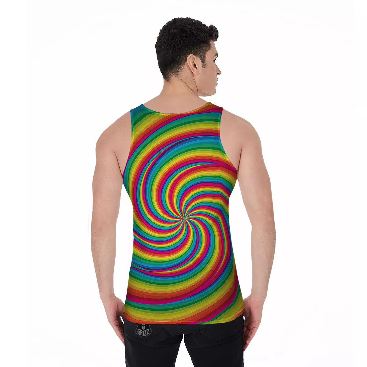 Swirl Candy Rainbow Print Men's Tank Top-grizzshop