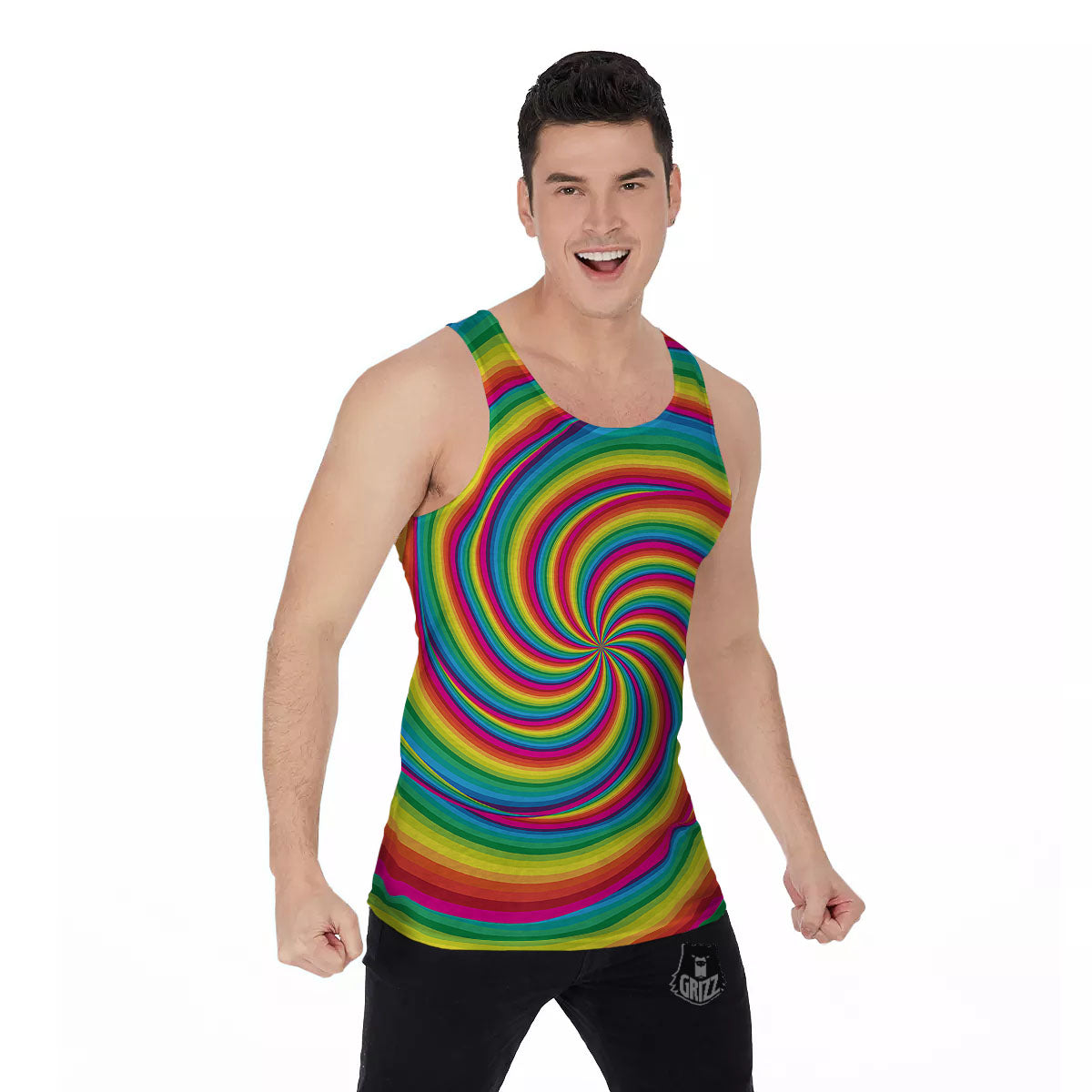 Swirl Candy Rainbow Print Men's Tank Top-grizzshop