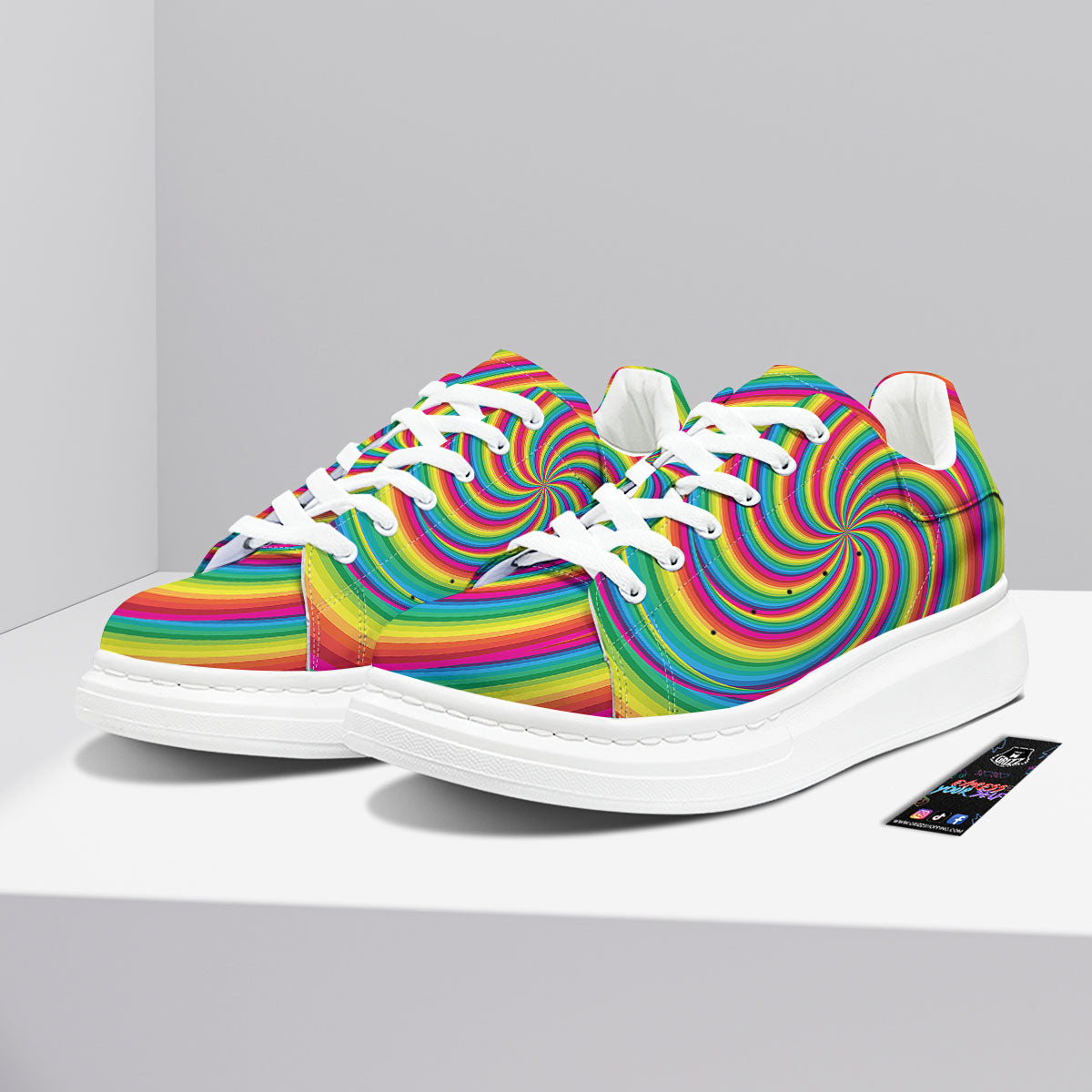 Swirl Candy Rainbow Print Platform Shoes-grizzshop