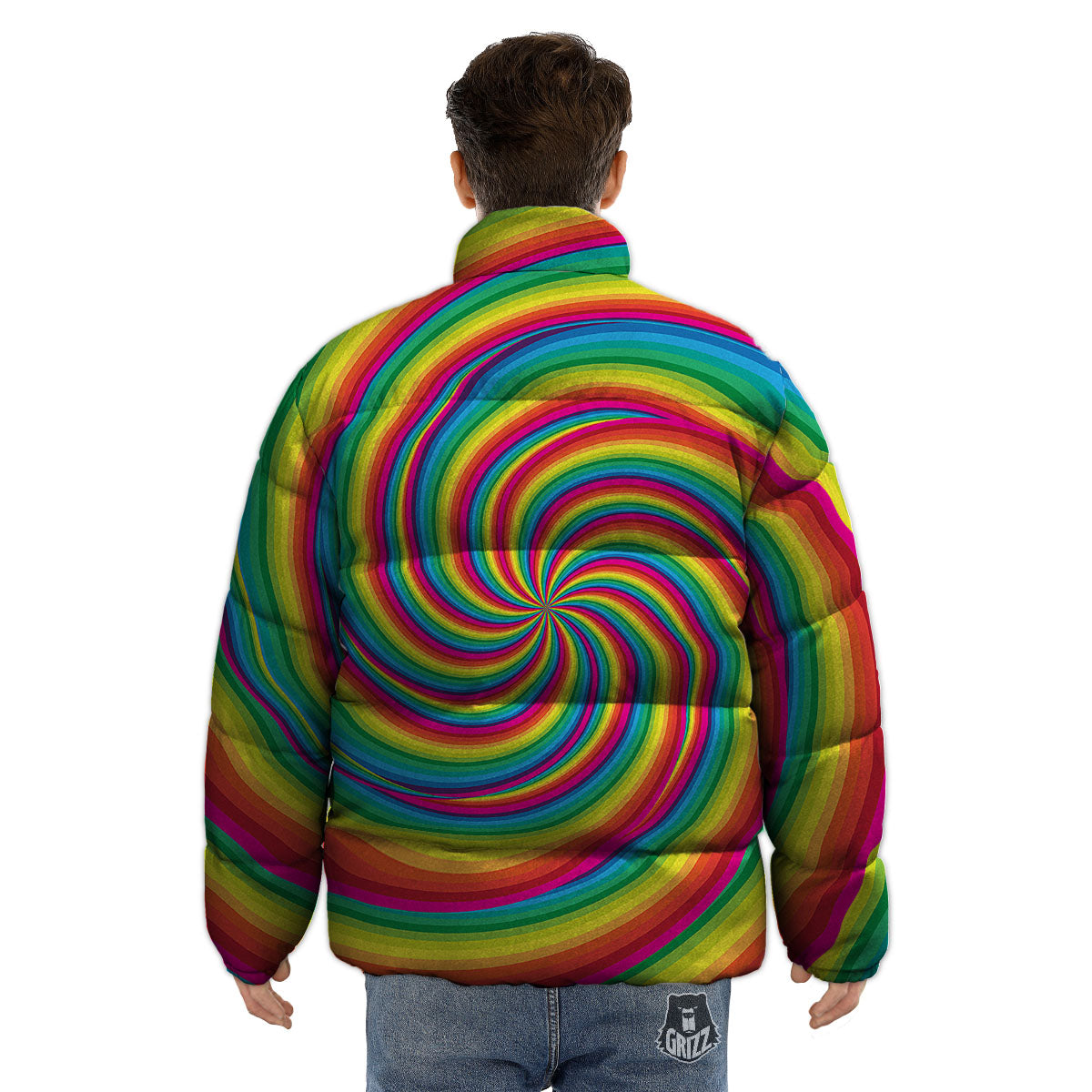 Swirl Candy Rainbow Print Puffer Jacket-grizzshop