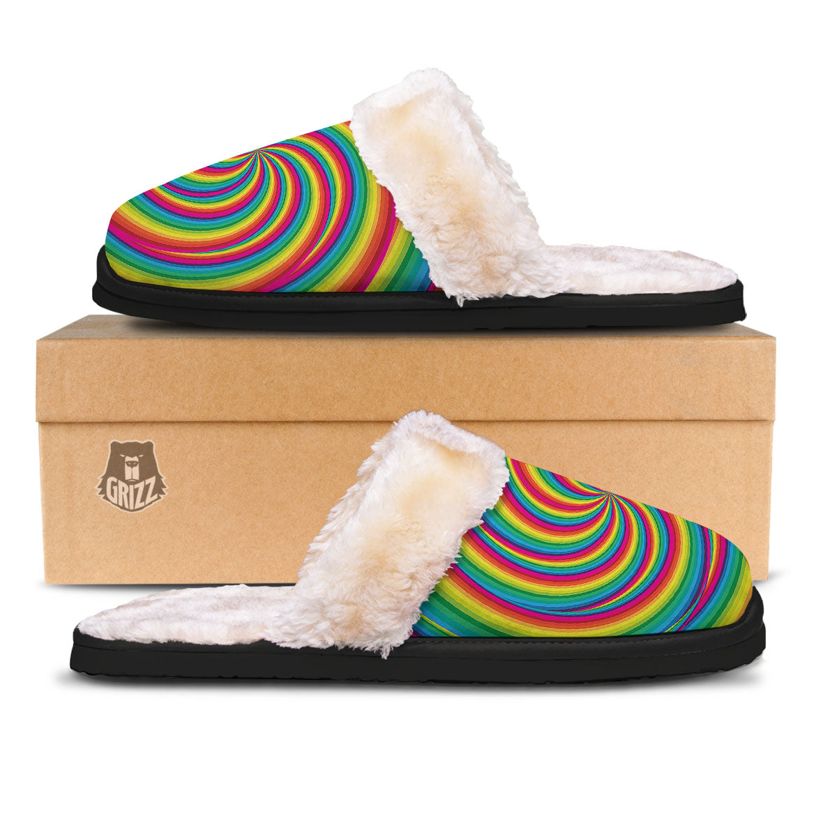 Swirl Candy Rainbow Print Slippers-grizzshop
