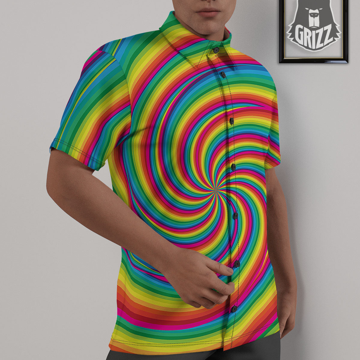 Swirl Candy Rainbow Print Untucked Shirts-grizzshop