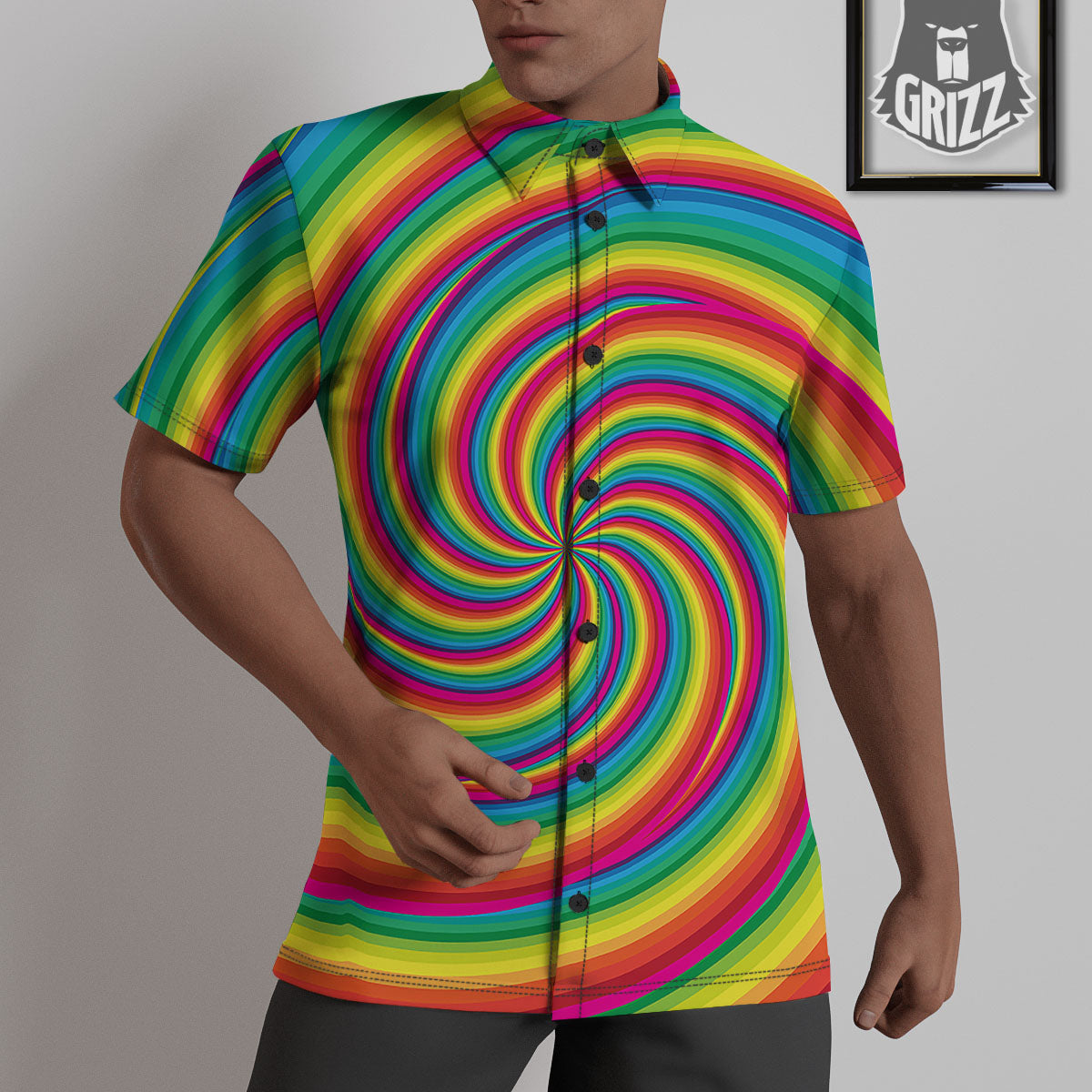 Swirl Candy Rainbow Print Untucked Shirts-grizzshop