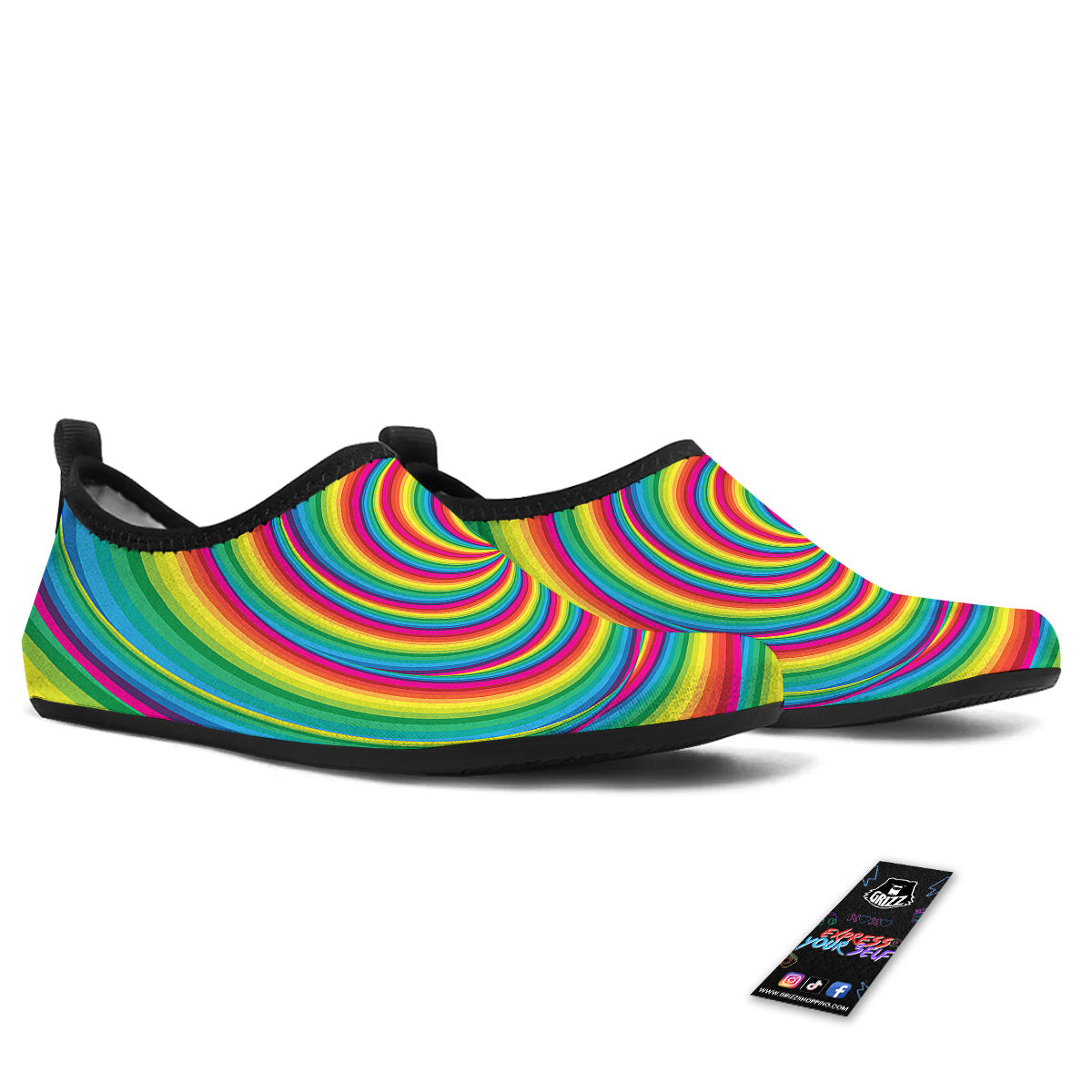 Swirl Candy Rainbow Print Water Shoes-grizzshop