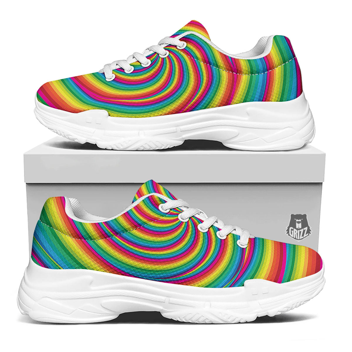 Swirl Candy Rainbow Print White Chunky Shoes-grizzshop