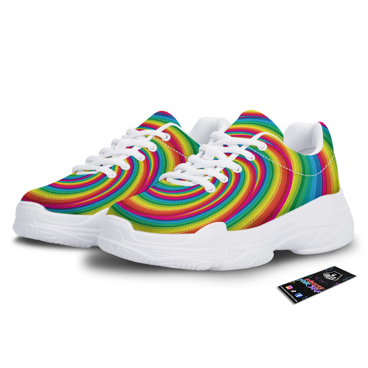 Swirl Candy Rainbow Print White Chunky Shoes-grizzshop