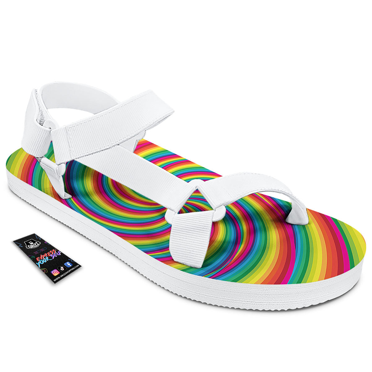 Swirl Candy Rainbow Print White Open Toe Sandals-grizzshop