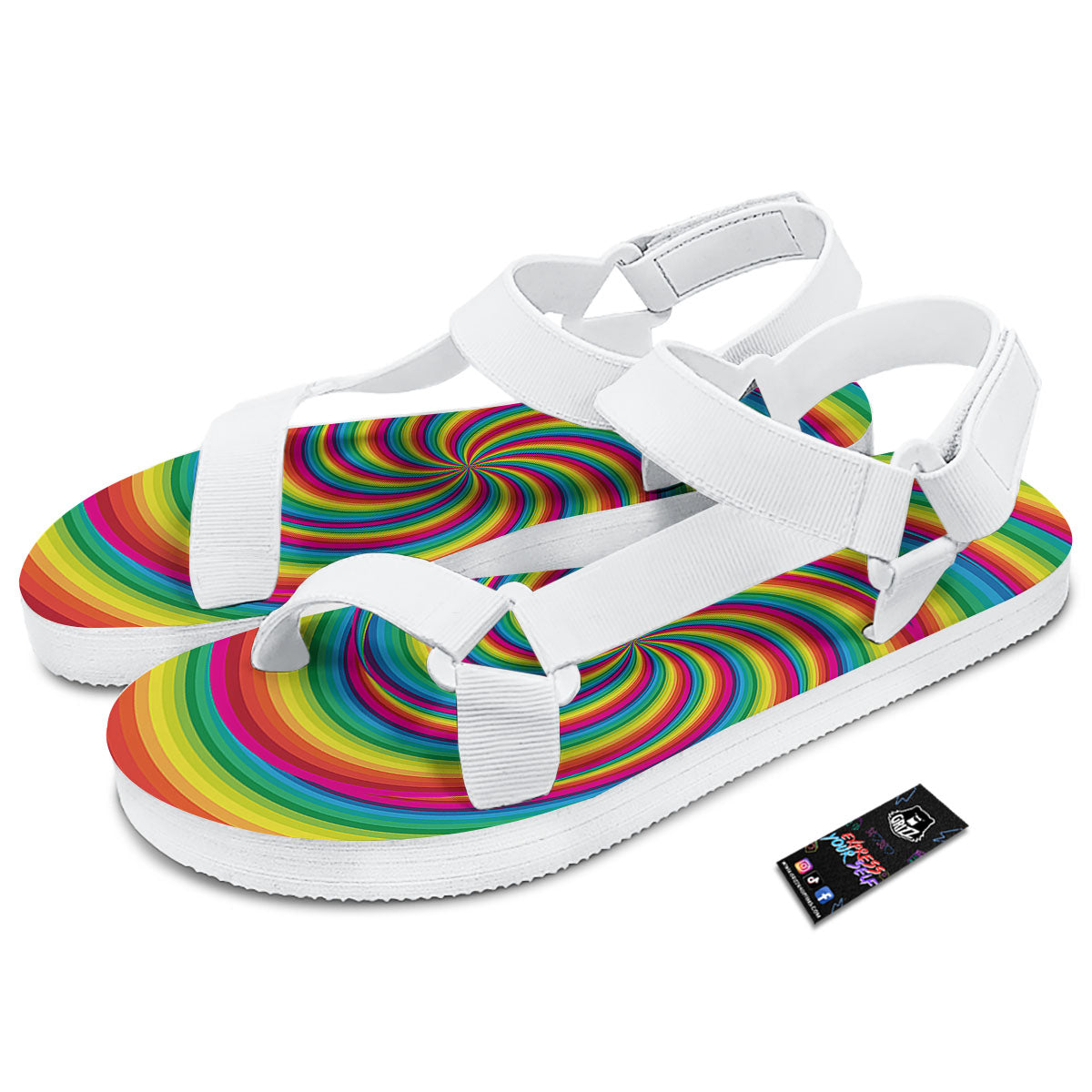 Swirl Candy Rainbow Print White Open Toe Sandals-grizzshop