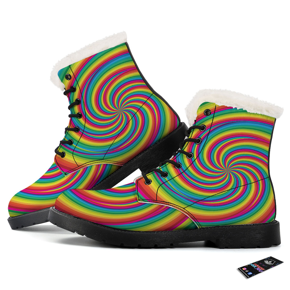 Swirl Candy Rainbow Print Winter Boots-grizzshop