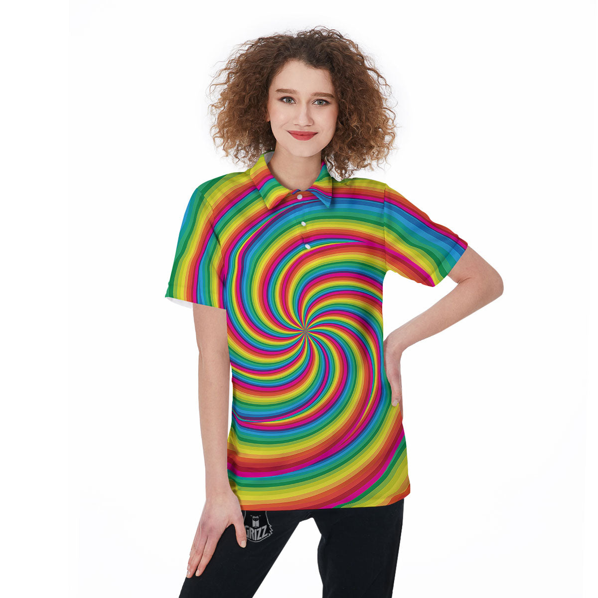 Swirl Candy Rainbow Print Women's Golf Shirts-grizzshop