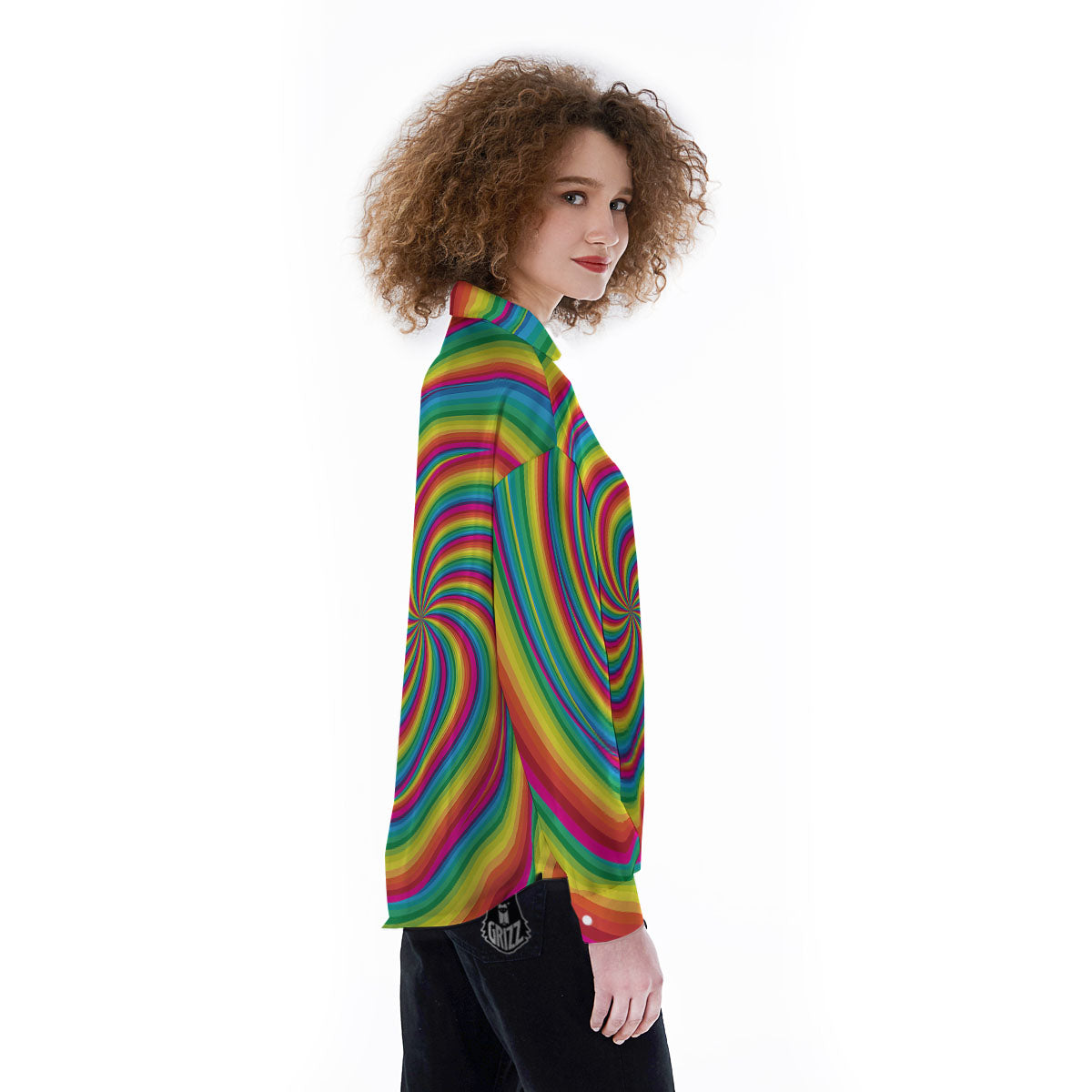 Swirl Candy Rainbow Print Women's Long Sleeve Shirts-grizzshop