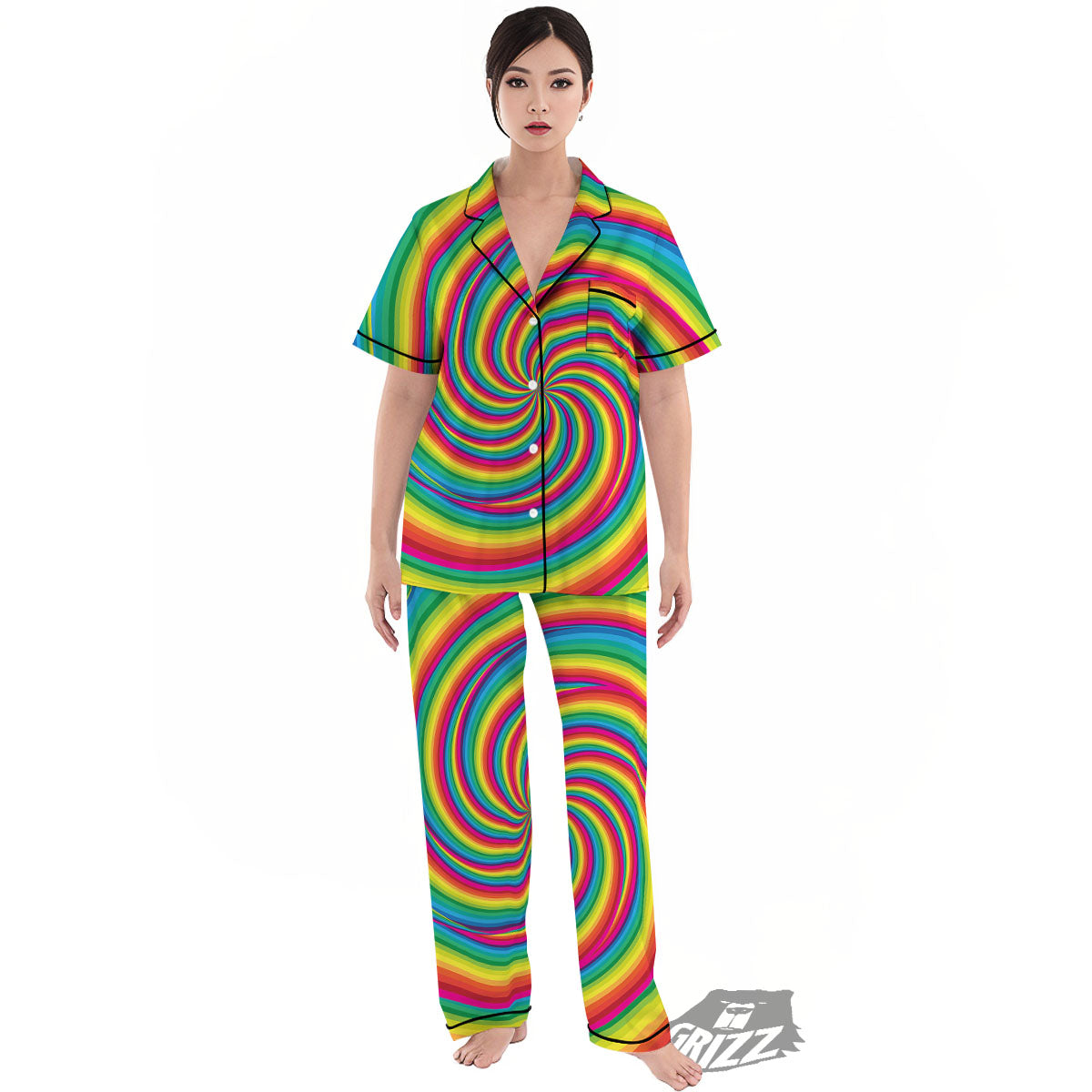 Swirl Candy Rainbow Print Women's Pajamas Set-grizzshop
