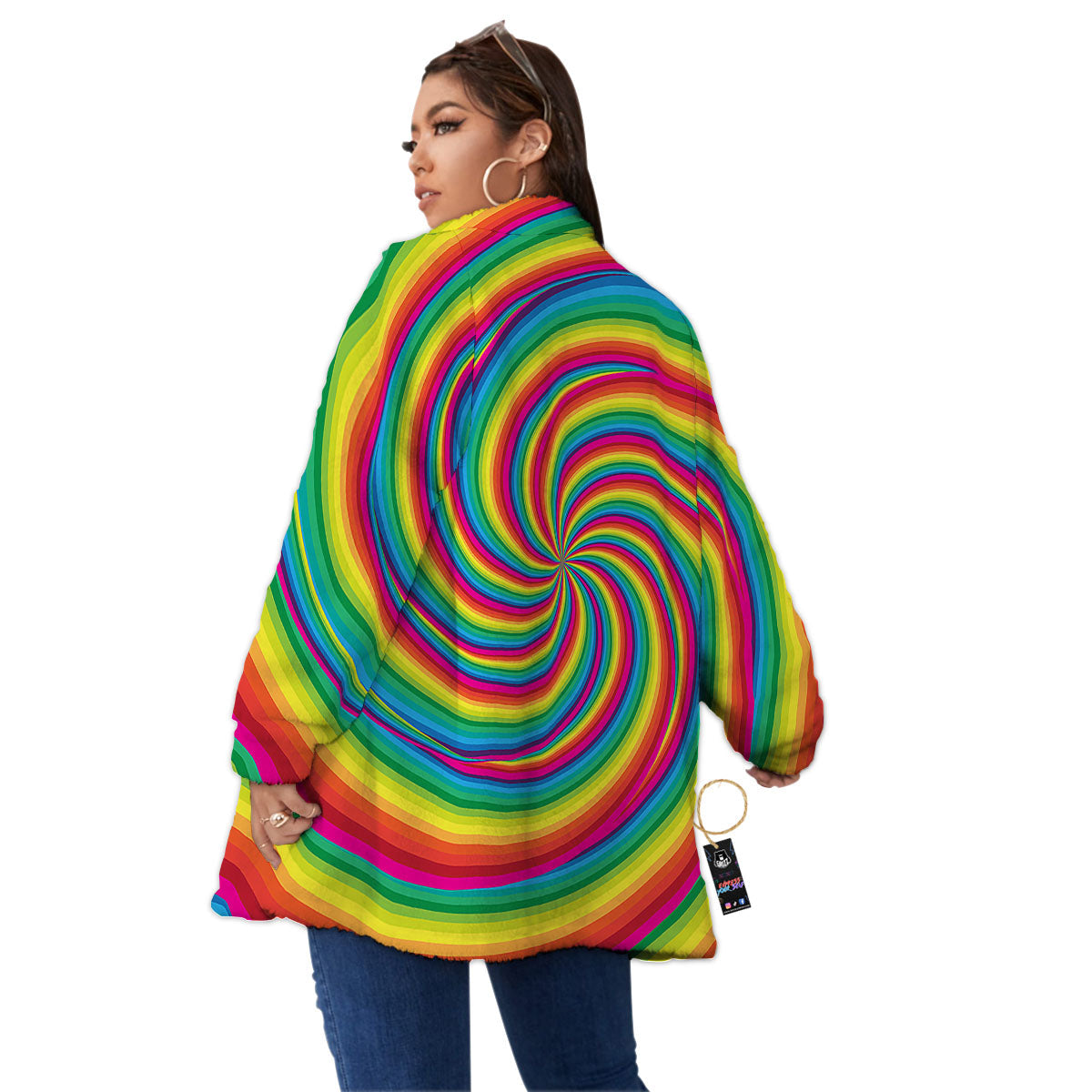 Swirl Candy Rainbow Print Women's Sherpa Jacket-grizzshop