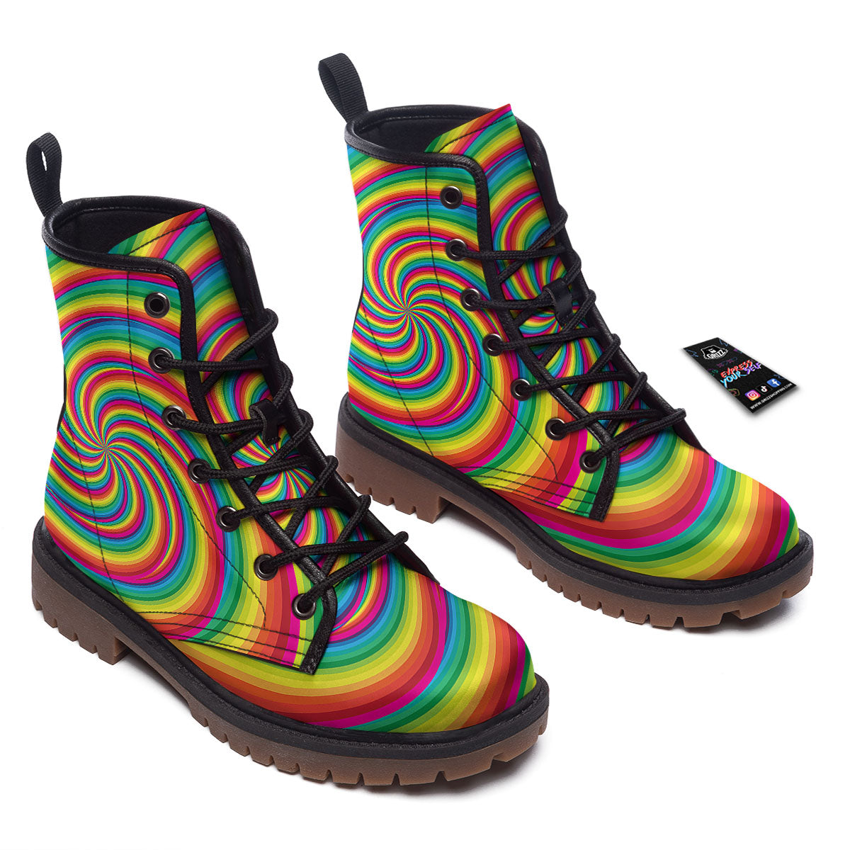 Swirl Candy Rainbow Print Work Boots-grizzshop