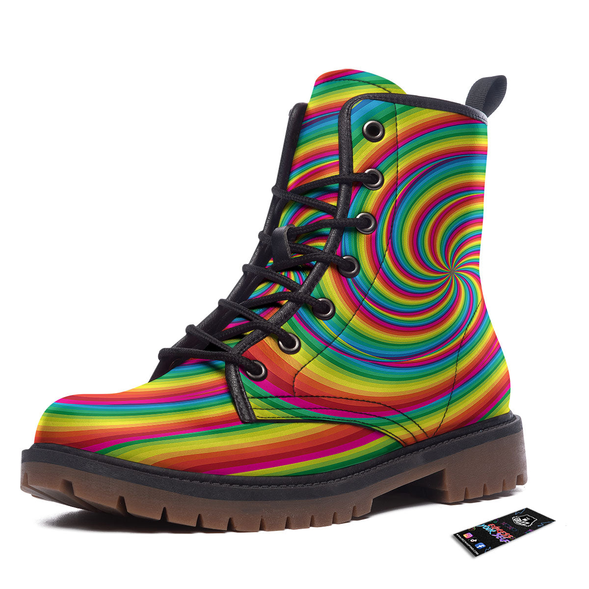 Swirl Candy Rainbow Print Work Boots-grizzshop