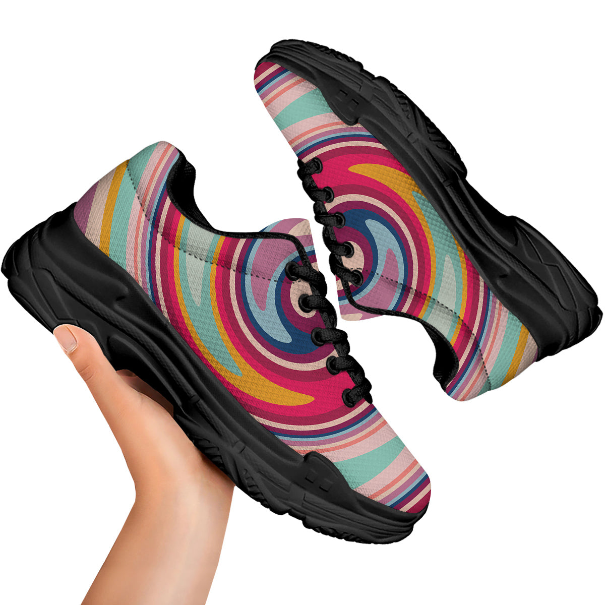 Swirl Colorful Print Black Chunky Shoes-grizzshop