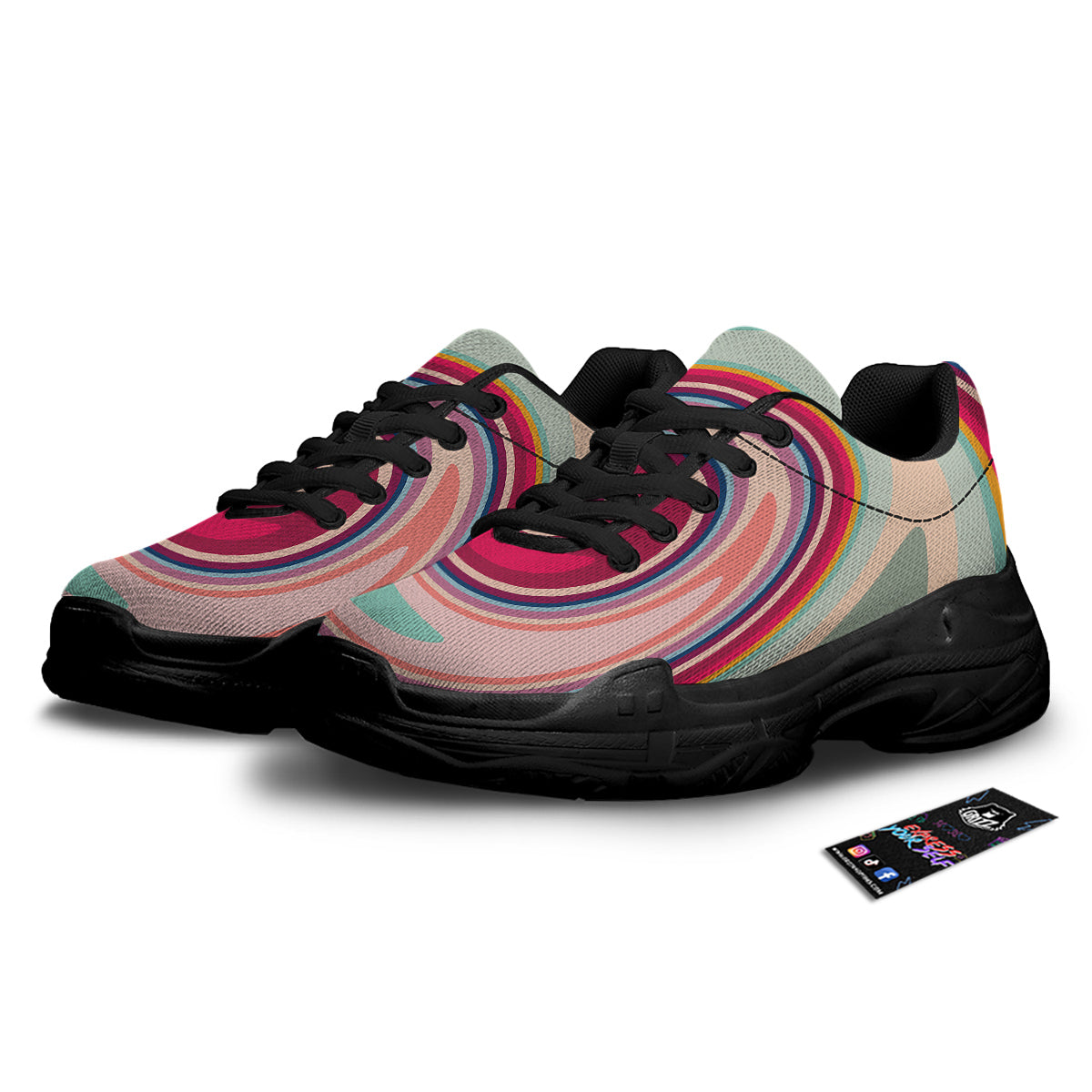 Swirl Colorful Print Black Chunky Shoes-grizzshop