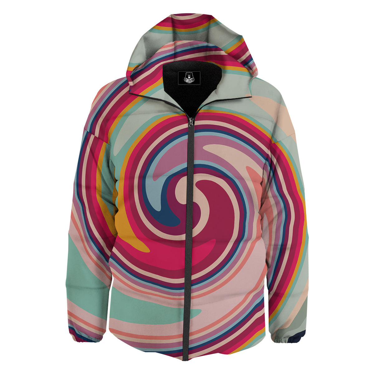Swirl Colorful Print Down Jacket-grizzshop