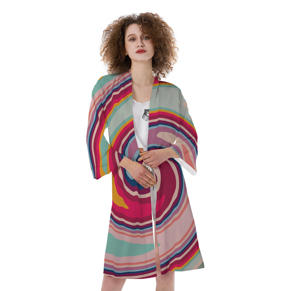 Swirl Colorful Print Kimono-grizzshop