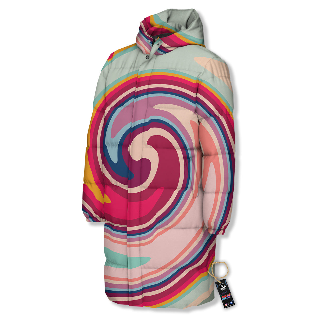 Swirl Colorful Print Long Down Jacket-grizzshop
