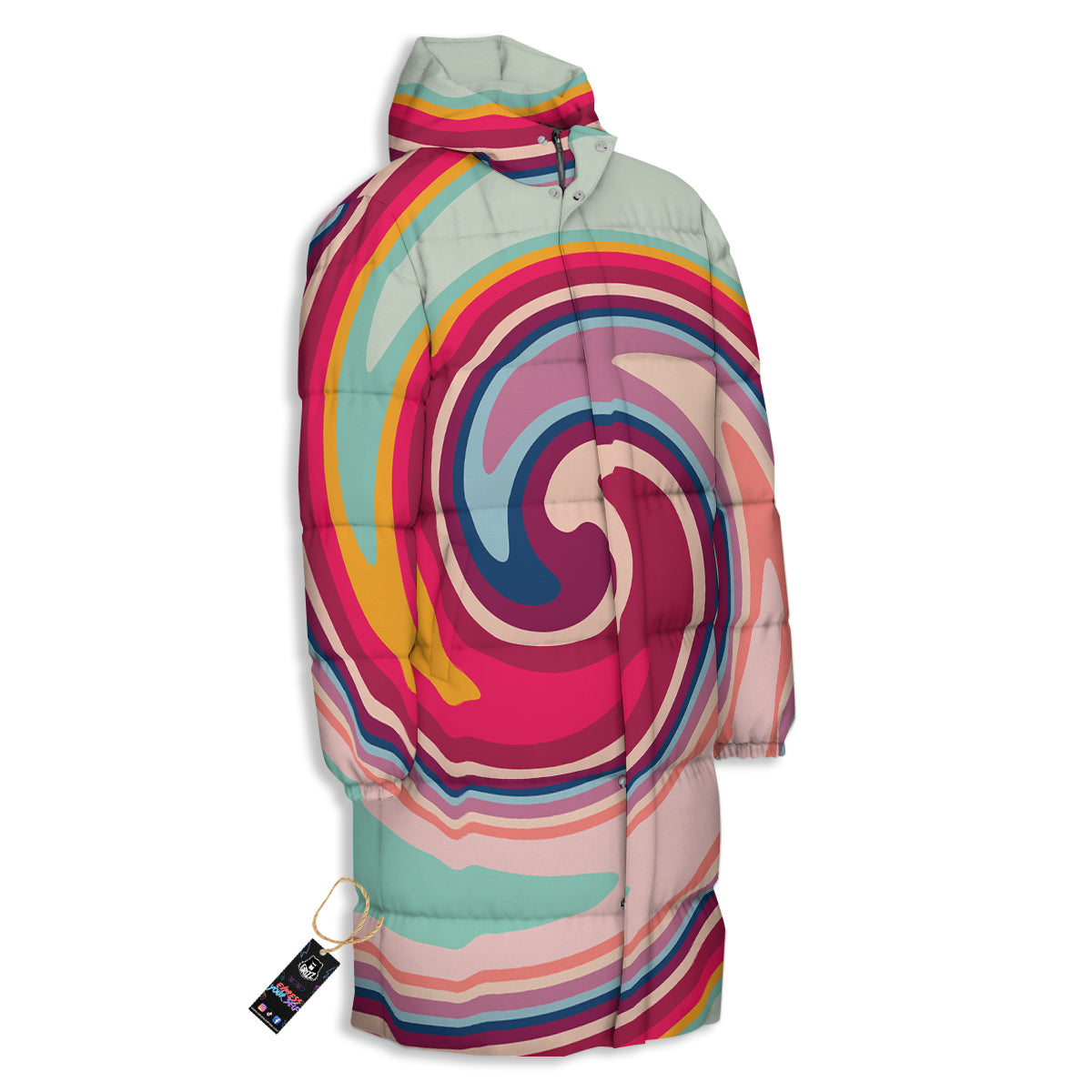 Swirl Colorful Print Long Down Jacket-grizzshop