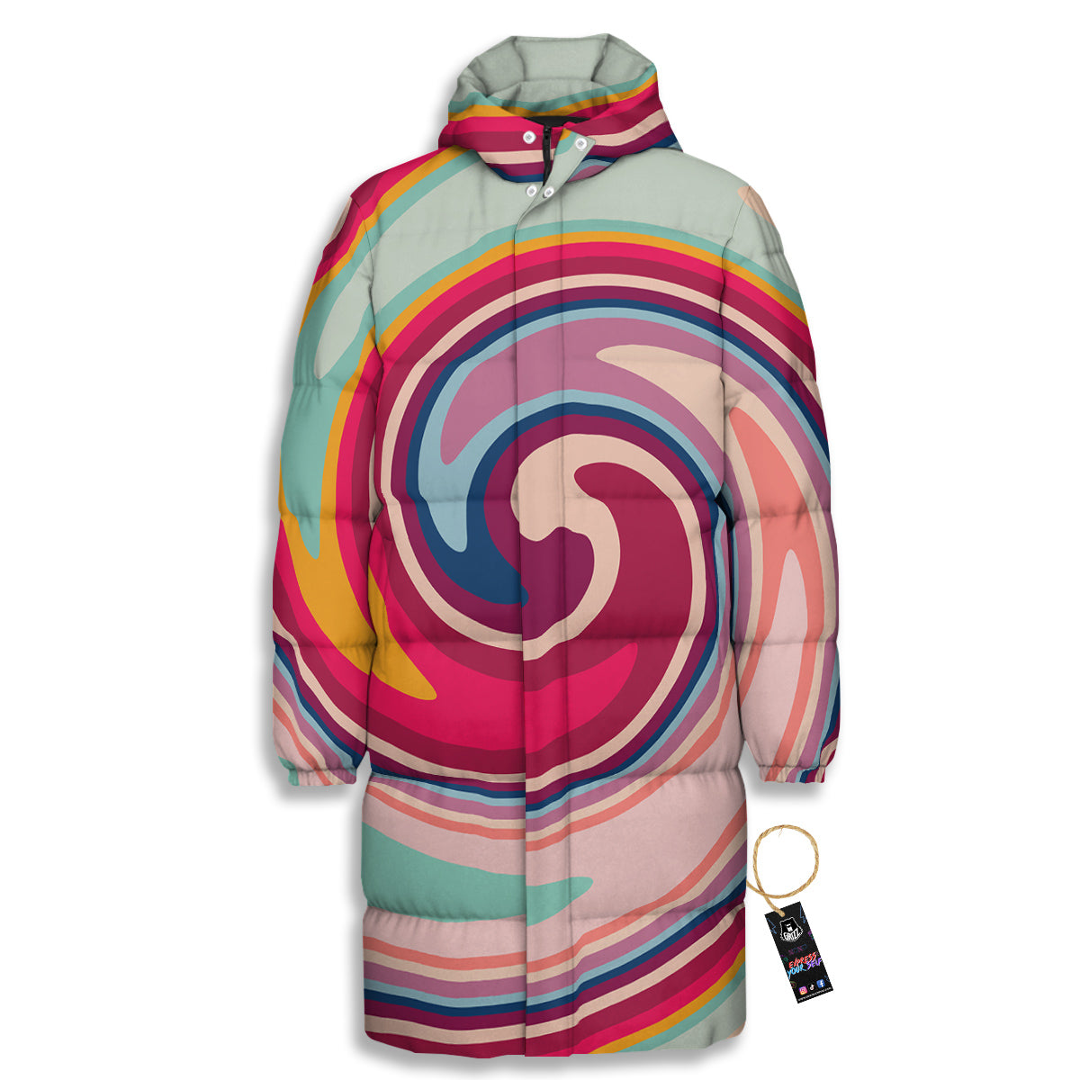 Swirl Colorful Print Long Down Jacket-grizzshop