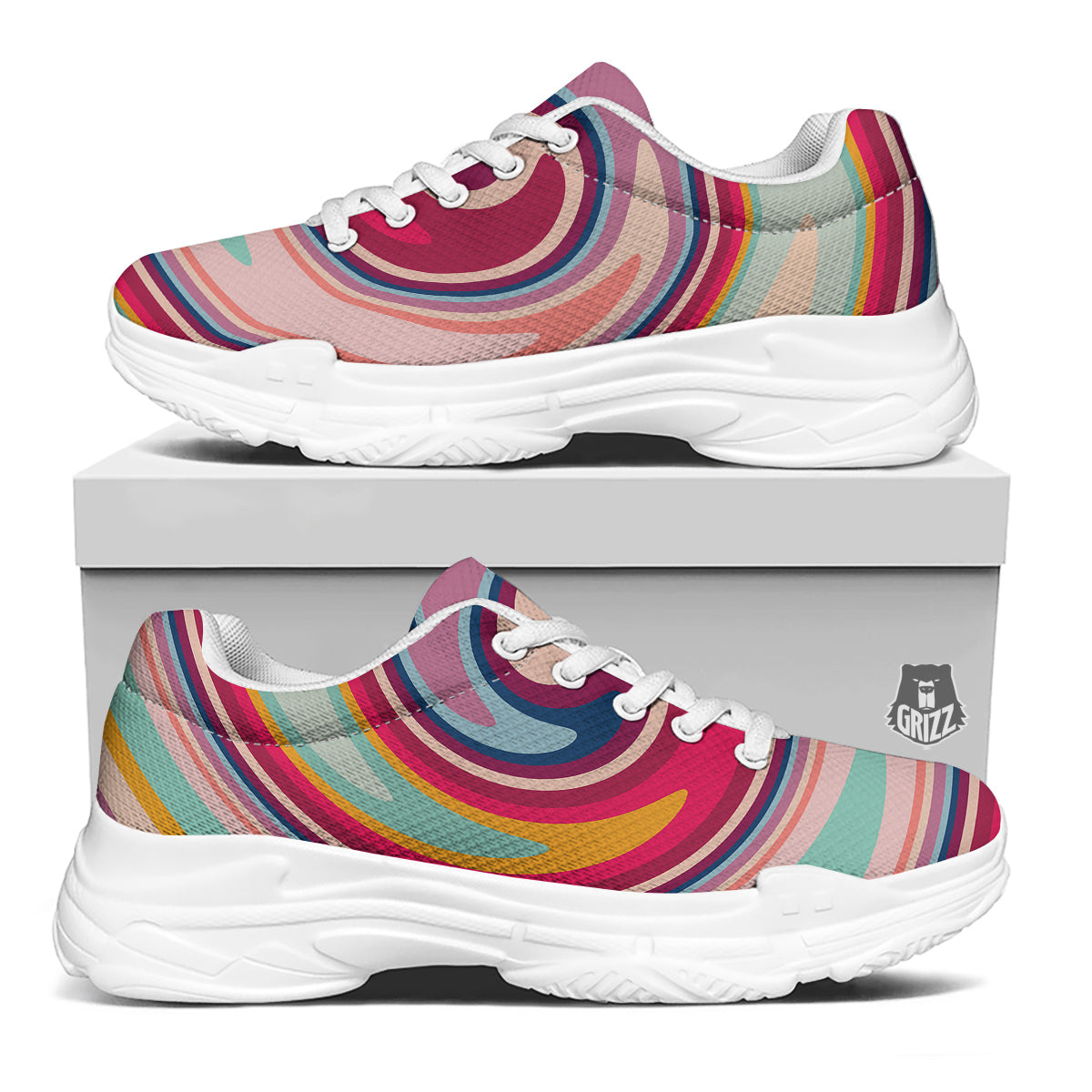 Swirl Colorful Print White Chunky Shoes-grizzshop