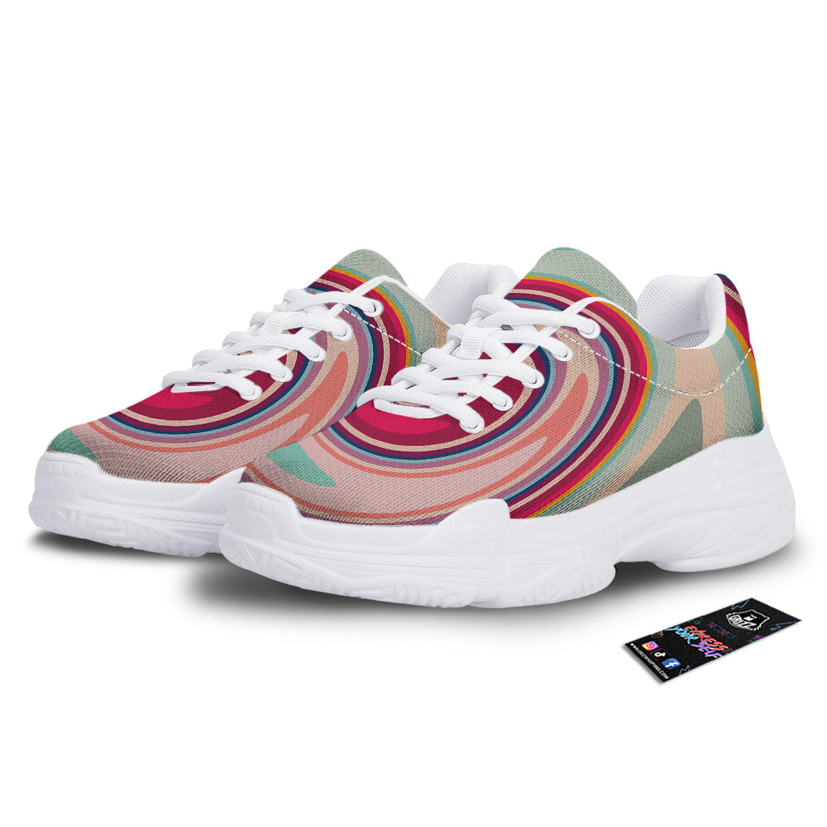 Swirl Colorful Print White Chunky Shoes-grizzshop